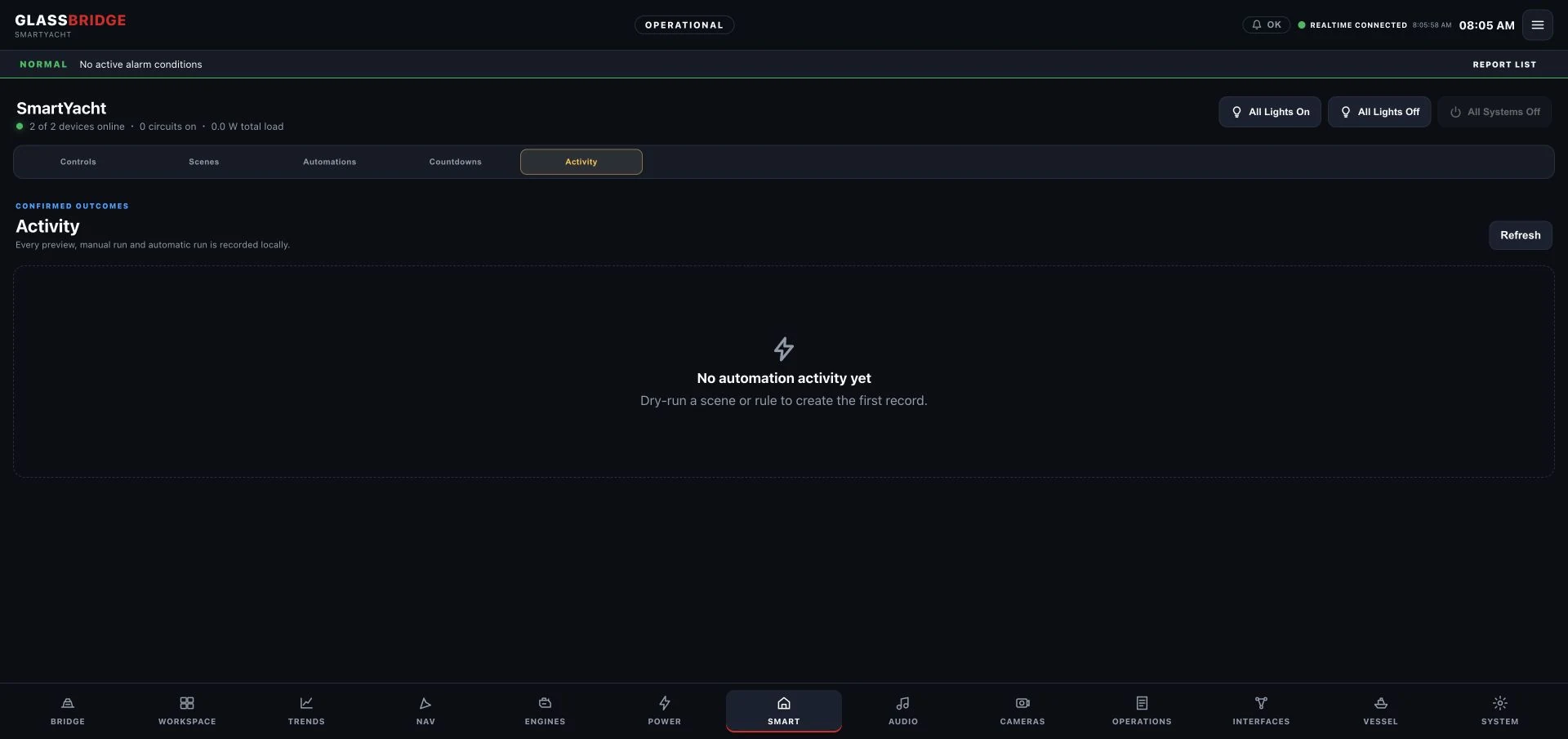 GlassBridge Smart Yacht Activity view