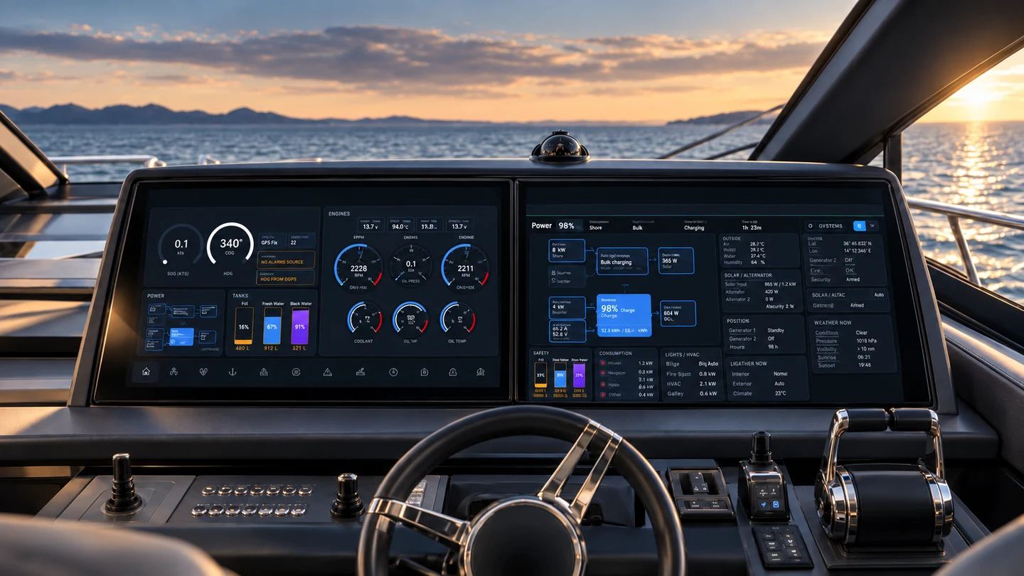 GlassBridge helm presentation with two onboard displays