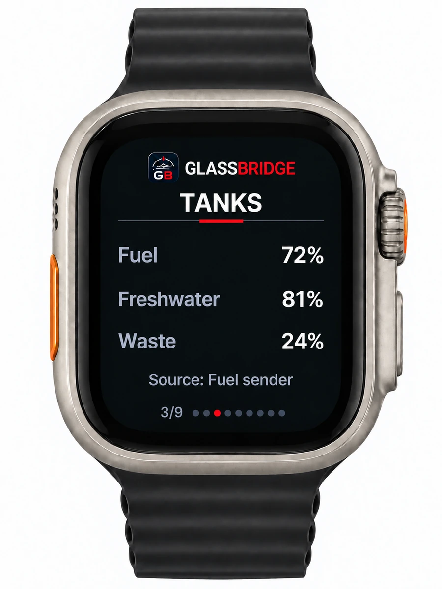 GlassBridge Tanks screen on Apple Watch Ultra