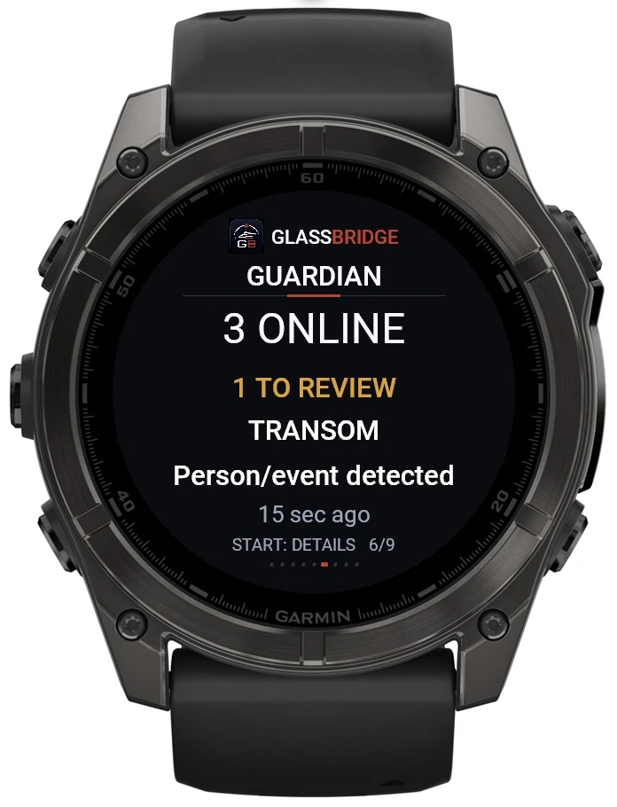 GlassBridge Guardian screen on Garmin Quatix 8