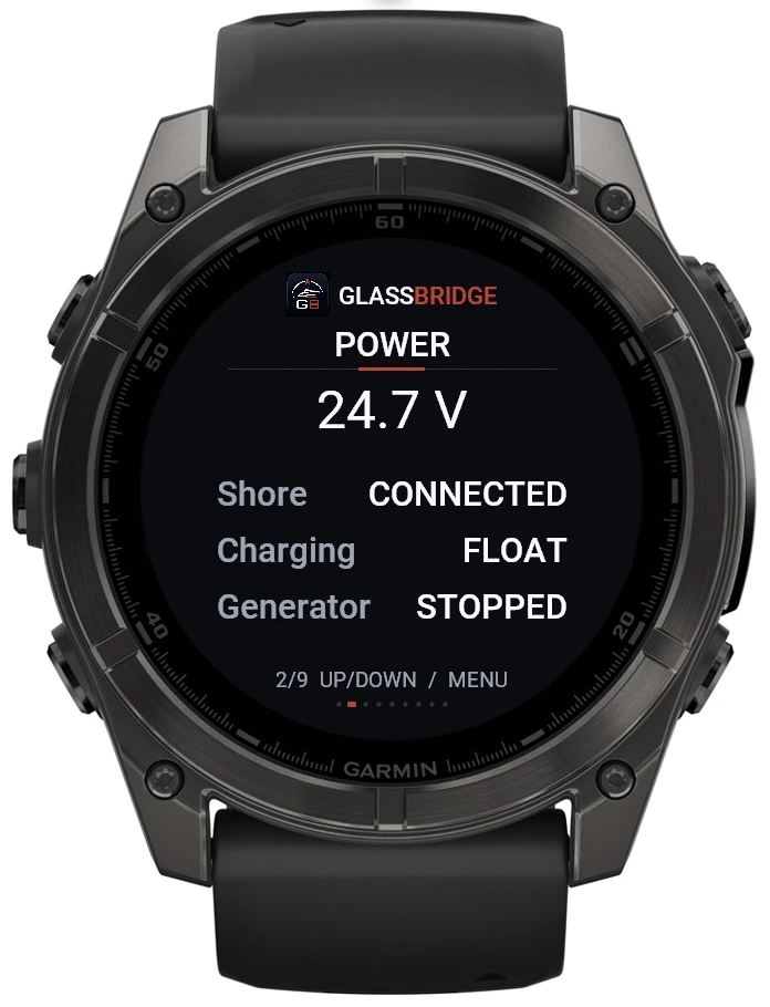 GlassBridge Power screen on Garmin Quatix 8