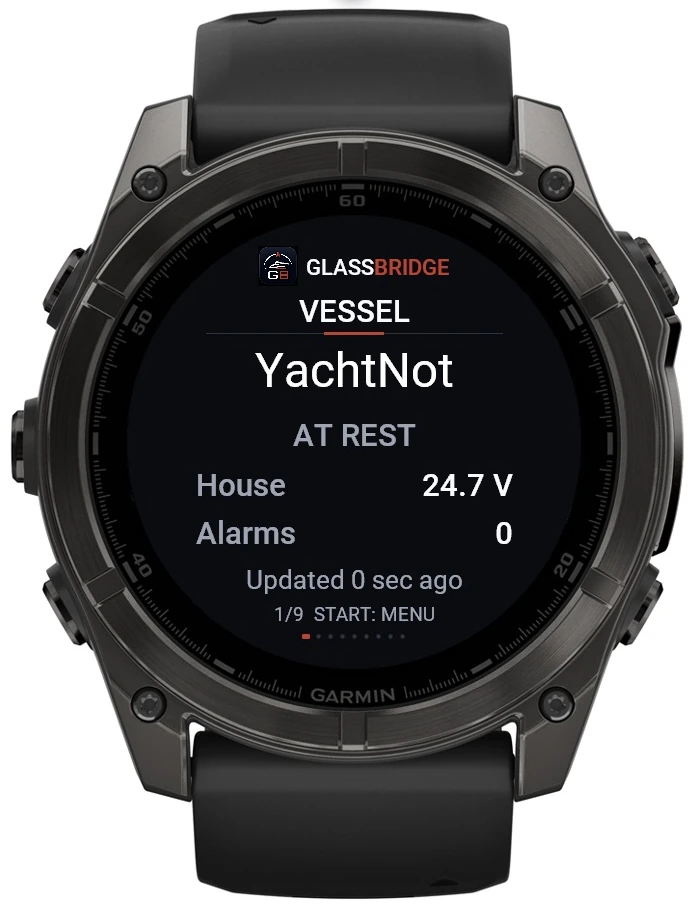GlassBridge Vessel screen on Garmin Quatix 8
